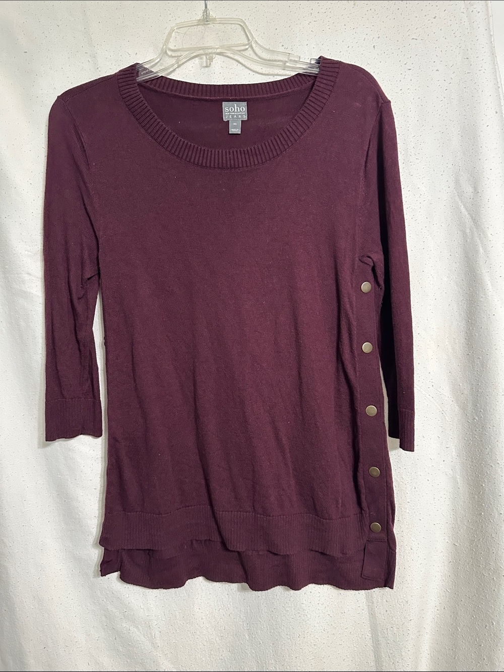 Soho Women’s Plum Side-Button Crew Neck Sweater